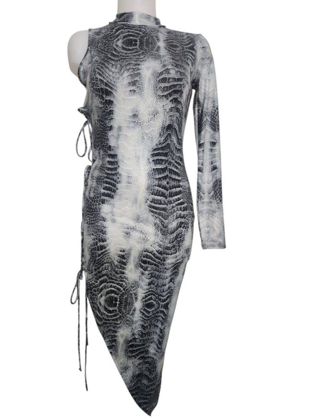 Y2K KTOO Womens M Snake Print One Shoulder Asymmetrical Midi Dress Side Lace Up